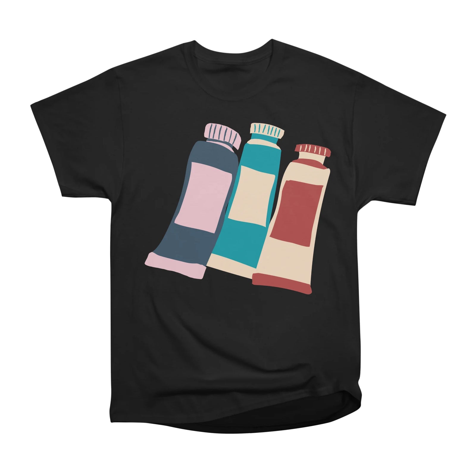paint tubes (blue, pink, red, cream)