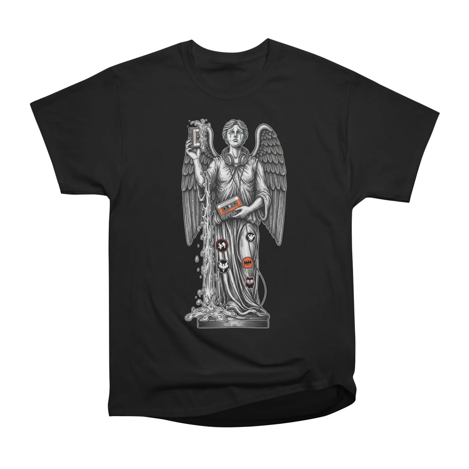 Weeping Angel Statue with Headphones & Melting Cassette Tape