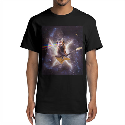 Laser Cat Riding Guitar In Outer Space Galaxy Lightning