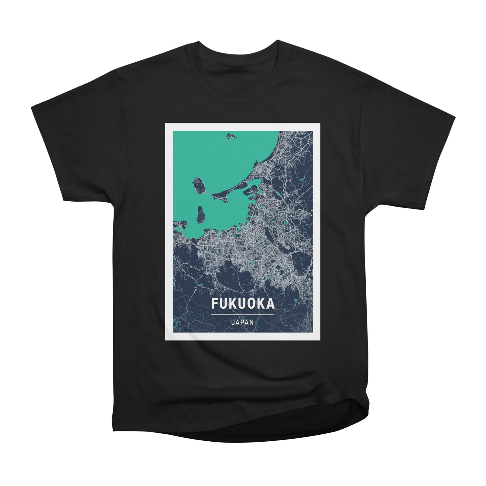 Fukuoka - Japan Blue Dark City Map