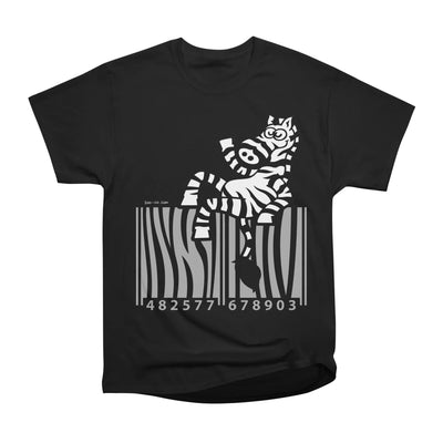 Cool zebra smiling and waving while seated on top of a barcode