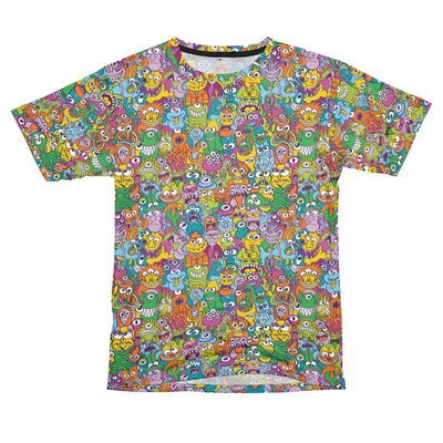 Funny crowd of colorful monsters, aliens and Halloween characters