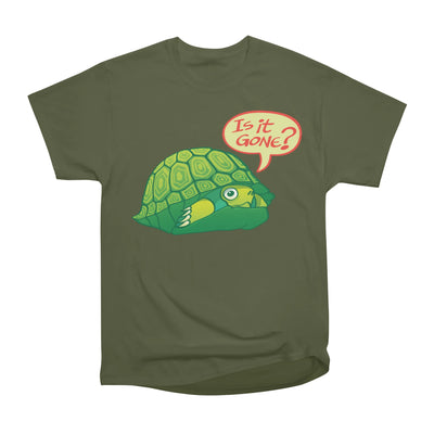 Green turtle asking if it's good time to go out of its shell