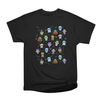 Halloween characters making funny faces in a cool pattern design