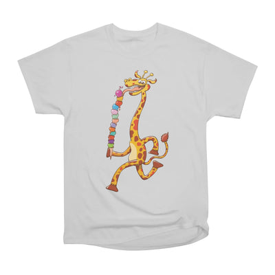 Long-necked giraffe eating ice cream