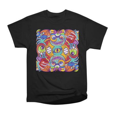 Psychedelic monsters doing stupid things in a pattern design